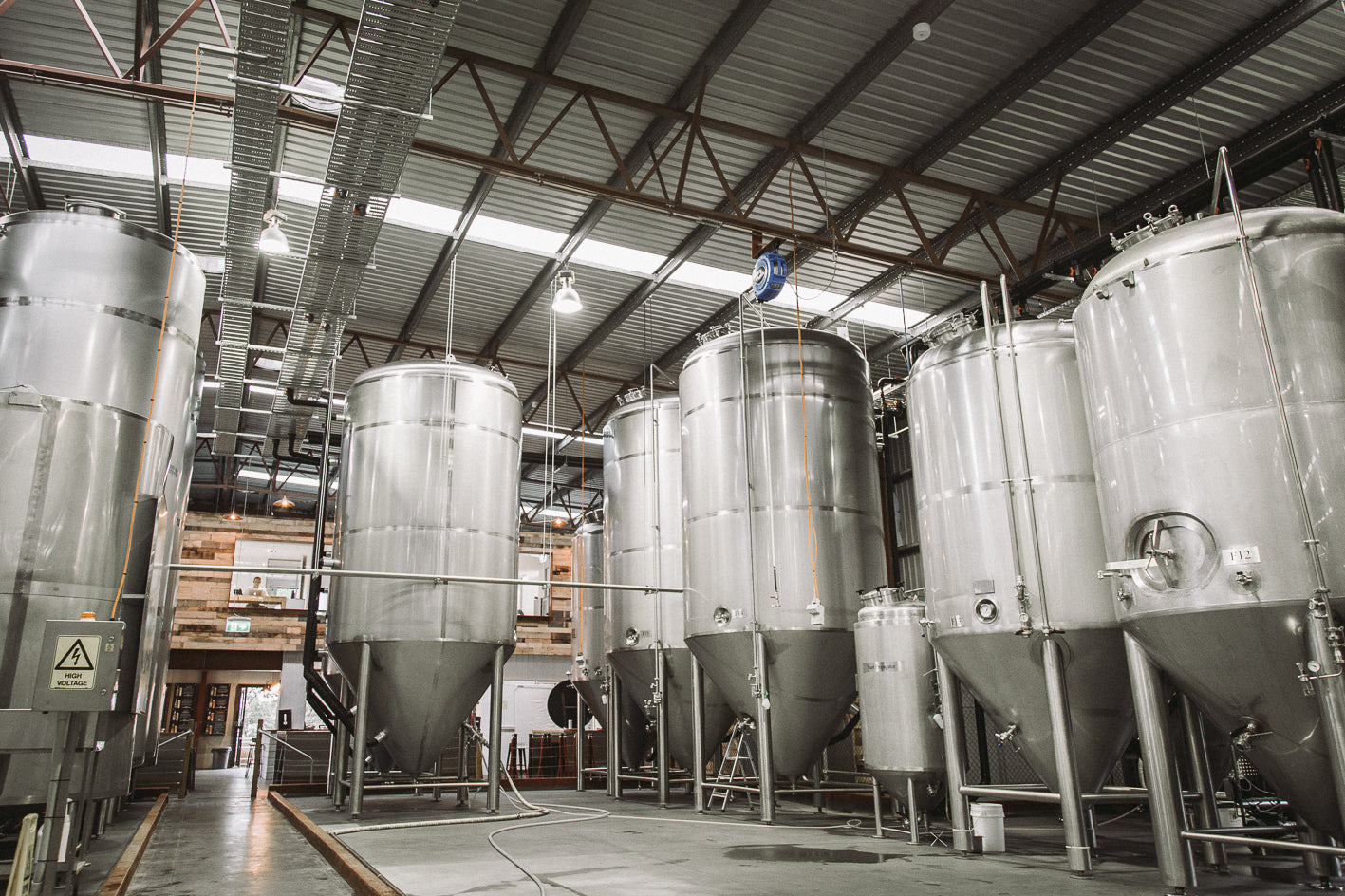 The stainless steel brewing tanks at Burleigh Brewing