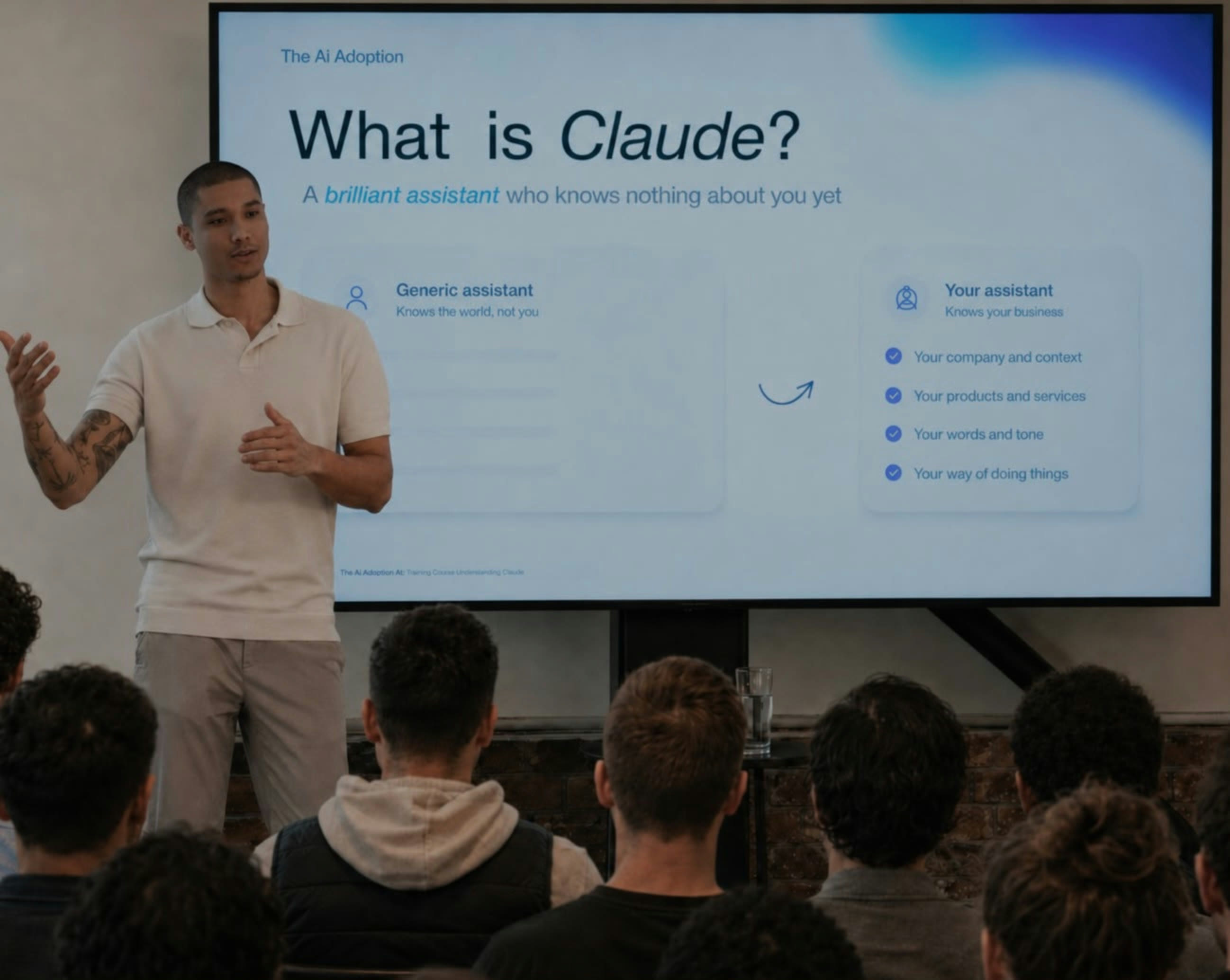Alex Lepinay teaching a team how AI works inside their business