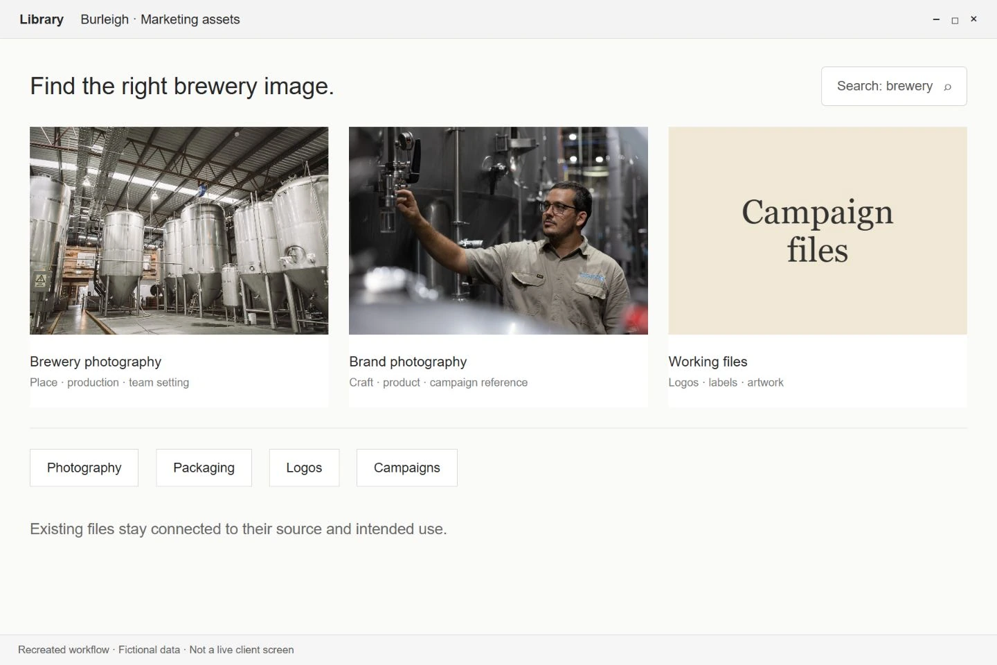Illustrative searchable marketing library using existing Burleigh brewery photographs.