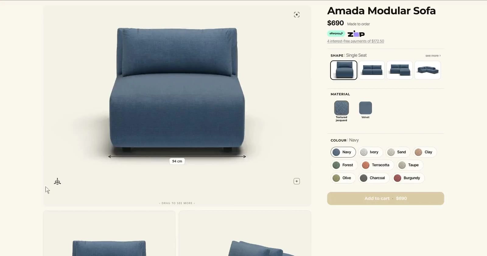 Existing Neovaa Amada configurator showing product configuration and material options.